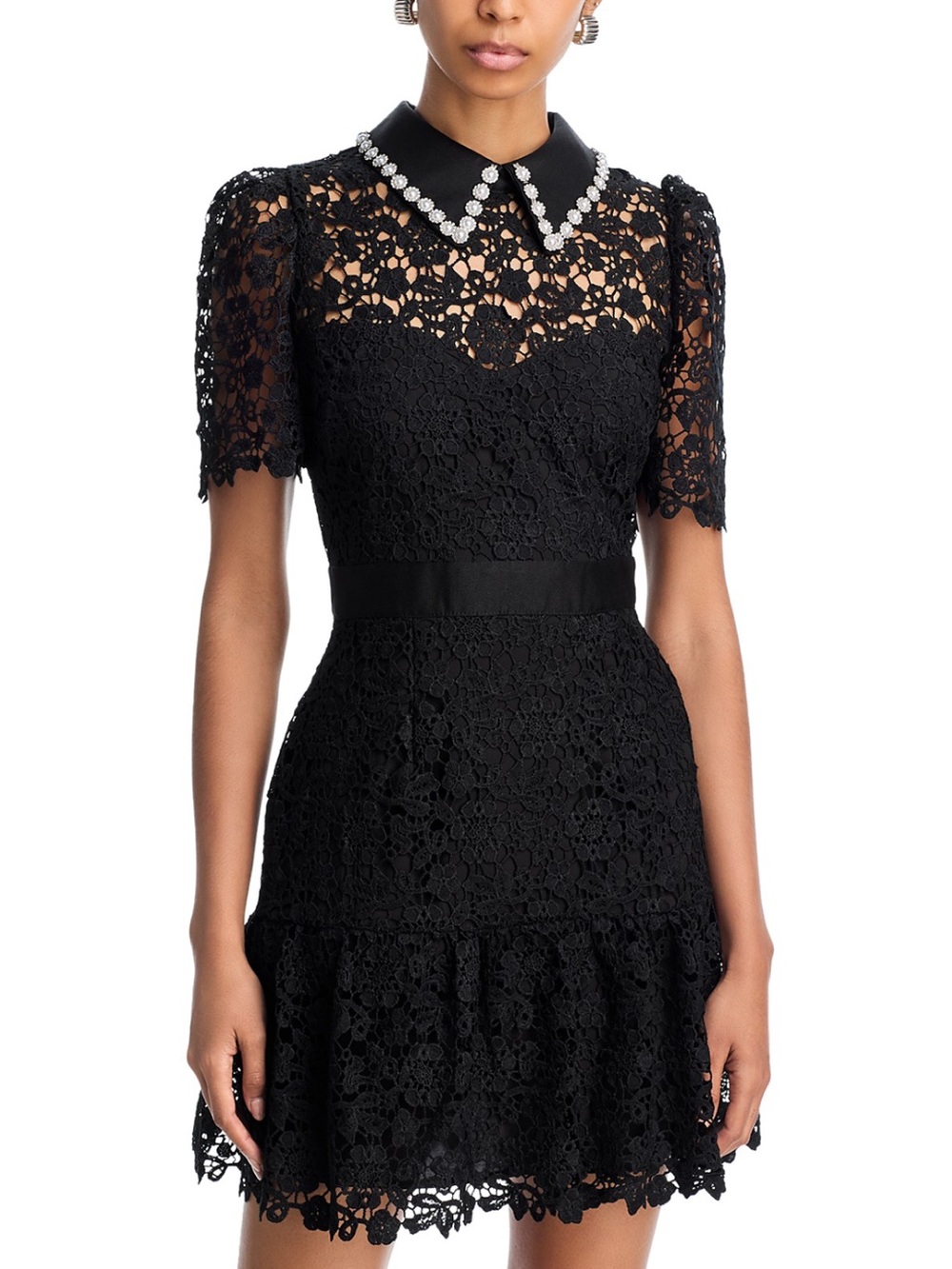 Aqua Lace Dress with Pearl Trim Collar